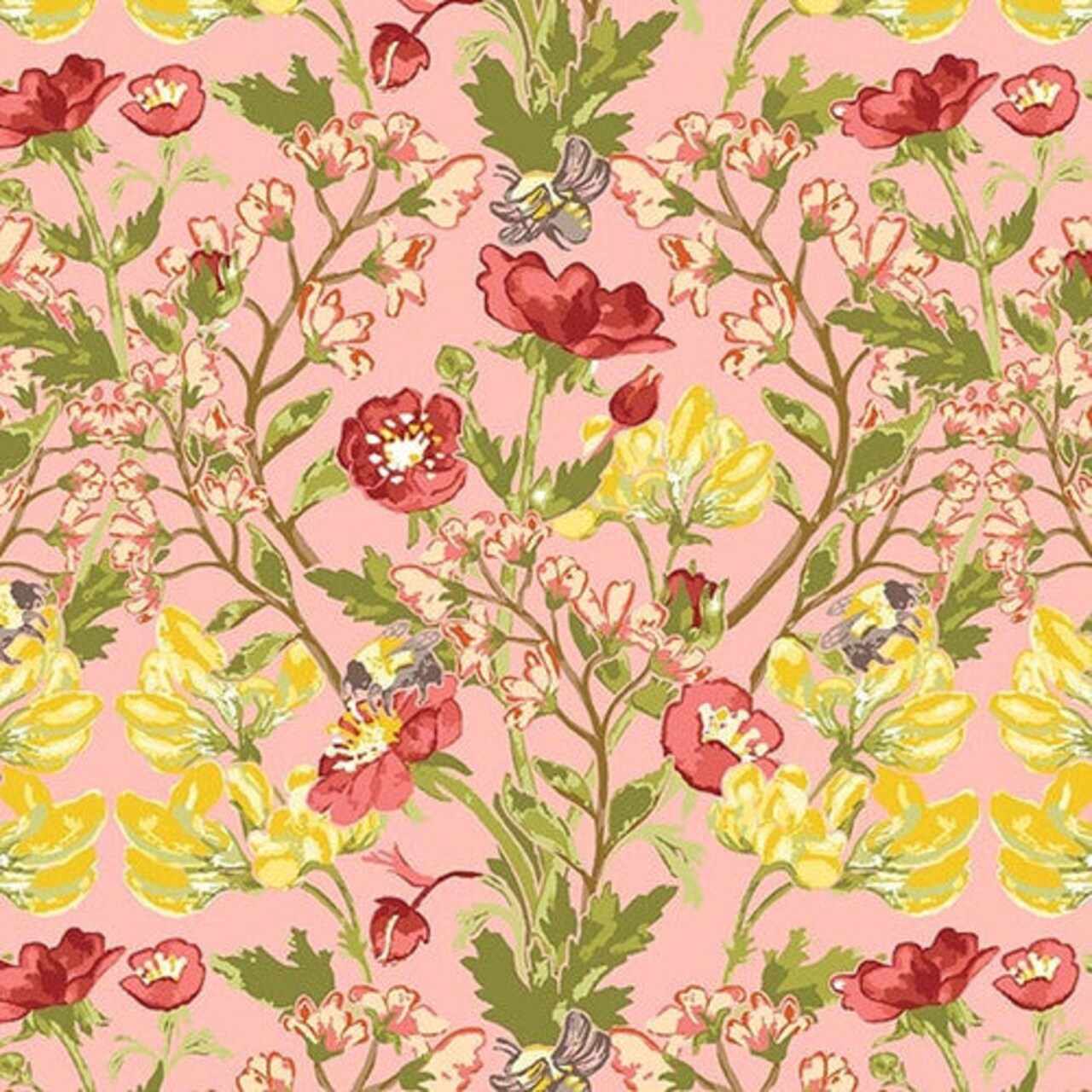 Fabric Henry Glass Light Pink Large Floral Bumble and Bloom by the Quarter Yard 1586-22